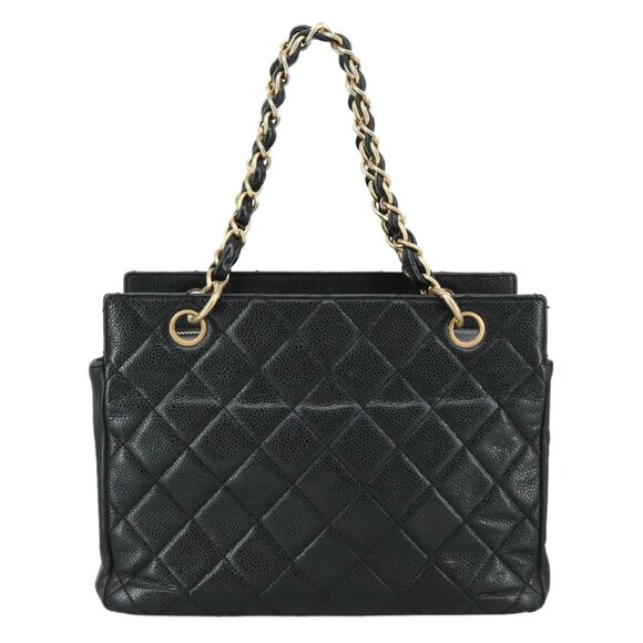 CHANEL Matelasse Chain Hand Bag Grained Calf Skin Black Gold CC Auth PP148 - Picture 2 of 16